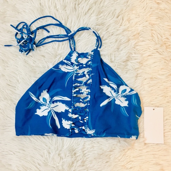 Mikoh Swim Mikoh Floral Blue Crochet Halter Miyako Bikini Set